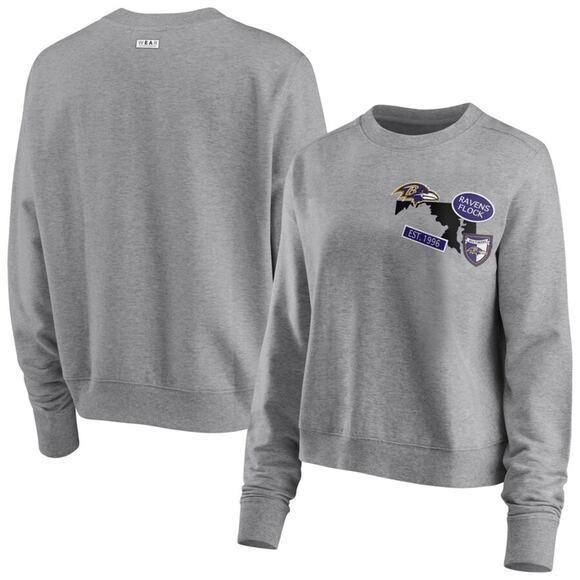 WEAR By Erin Andrews Heathered Gray Baltimore Ravens Patch Sweatshirt - Picture 1 of 8